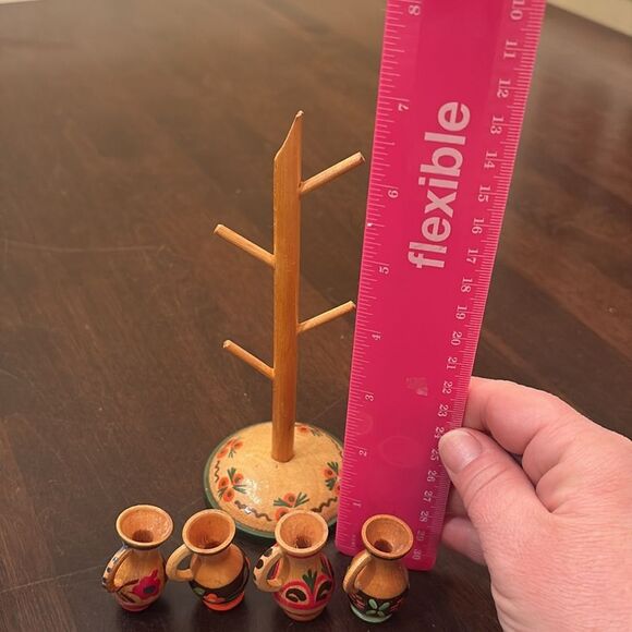 Handcrafted mini Wooden Mug Display with Colorful Accents - Picture 6 of 6